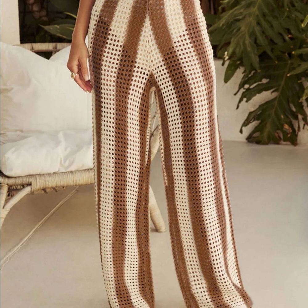 Striped Crochet Wide-Leg Pants